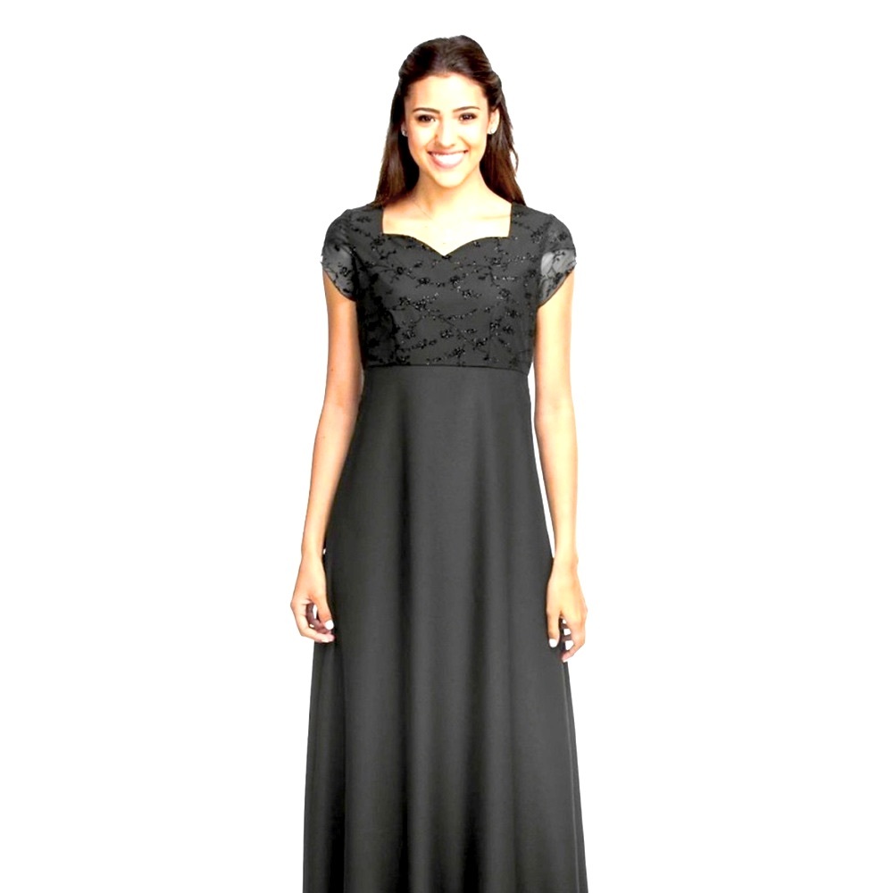 Velvet Flocked Chiffon Bodice with Crape Back Satin Skirt Formal Maxi Dr…